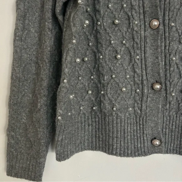 Marled Gray Women's Cardigan Sweater Pearl Details Small Coquette Feminine - Picture 3 of 7